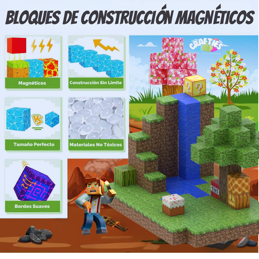 Crafties 128 Piezas Set Bloques de Construcción Magnéticos