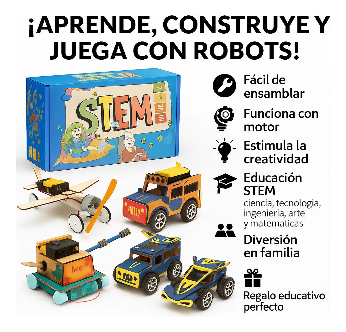 CRAFTIES Kit Stem 5 Robots de Madera Educativos Con Motor