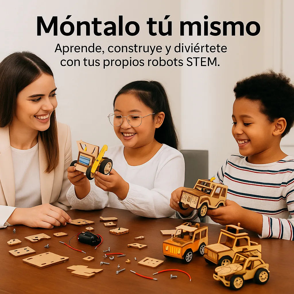 CRAFTIES Kit Stem 5 Robots de Madera Educativos Con Motor