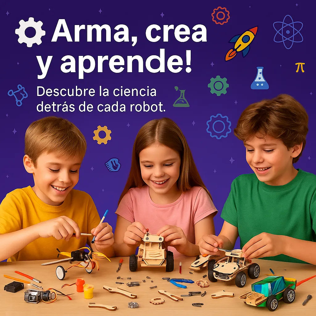 CRAFTIES Kit Stem 5 Robots de Madera Educativos Con Motor