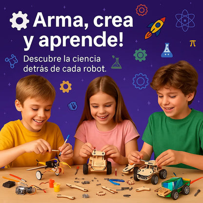 CRAFTIES Kit Stem 5 Robots de Madera Educativos Con Motor