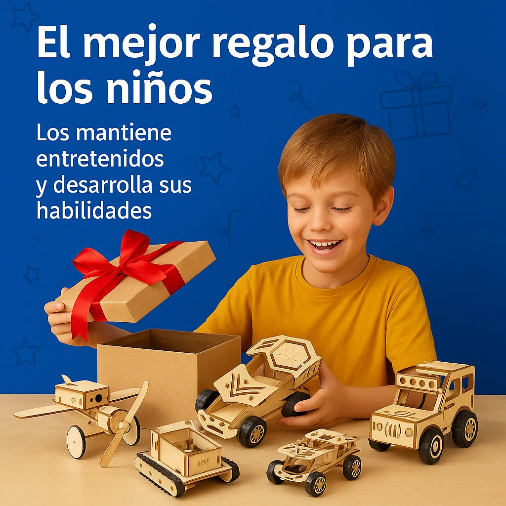 CRAFTIES Kit Stem 5 Robots de Madera Educativos Con Motor