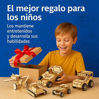CRAFTIES Kit Stem 5 Robots de Madera Educativos Con Motor