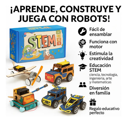 CRAFTIES Kit Stem 5 Robots de Madera Educativos Con Motor