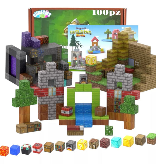 Crafties 100 Piezas Variadas Bloques de Construcción Magnéticos
